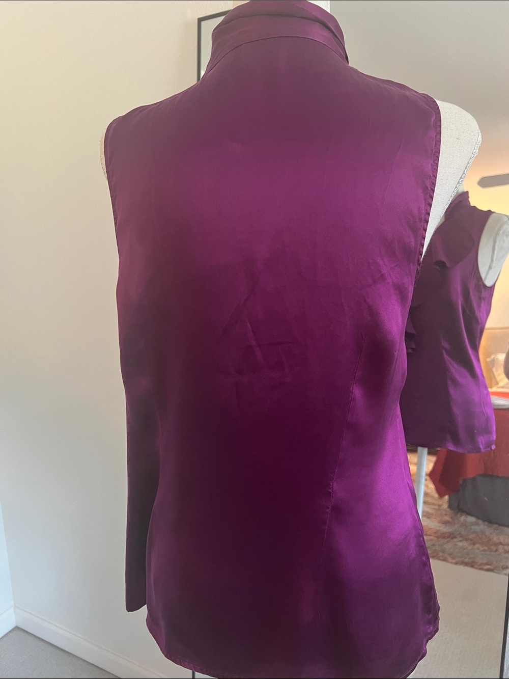 Ann Taylor Satin Ruffle V-Neck Camisole - Purple - Picture 6 of 8